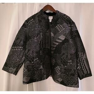 Women's Chico's Black Silver Iridescent Geometric Blazer Jacket Size 3 (Size 16)